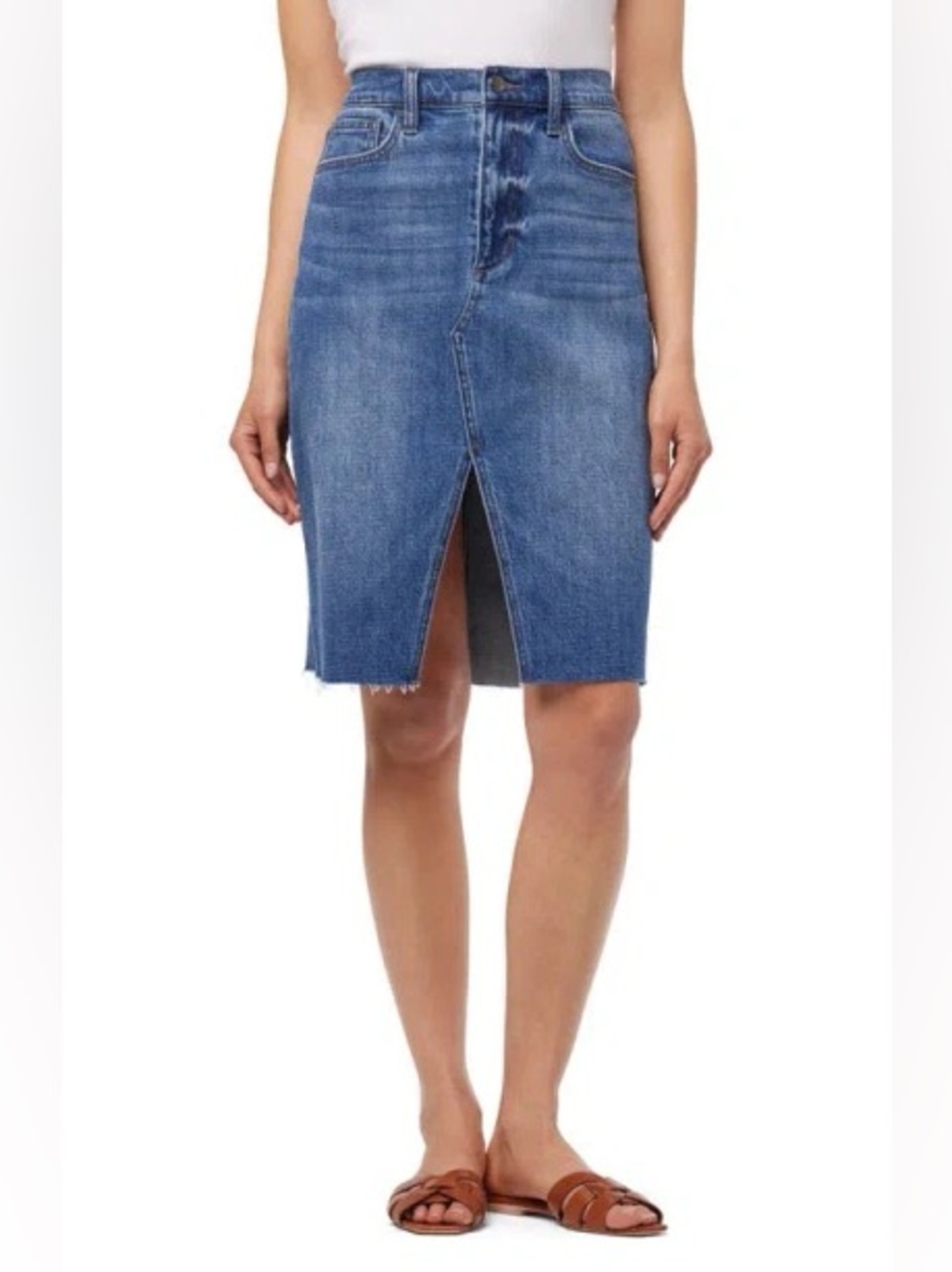 Joe's Jeans Blue Denim Midi Skirt with Front Slit in Violet